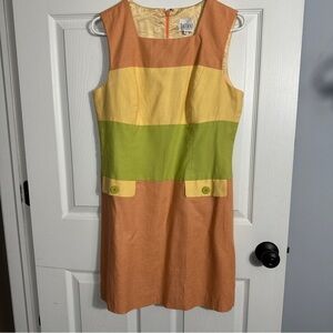 Datiani vintage colorblock dress, size 12, linen/cotton, retro, spring